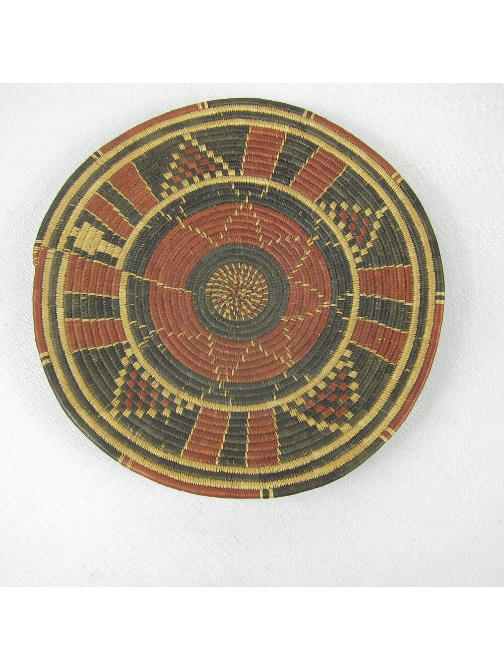 Vintage 1940s Native American Navajo Flat Polychrome Wedding Basket 9.75 inch